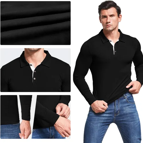 Vista 3 de Aiyino Camisa polo de manga corta para hombre, casual, ajustada, de algodón a la moda