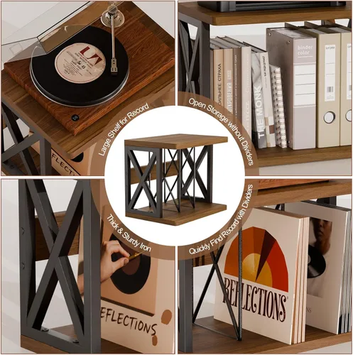 Vista 3 de Soporte para discos de vinilo de 80 a 100 libras, soporte de vinilo apilable, soporte para tocadiscos de 2 niveles, soporte giratorio de madera