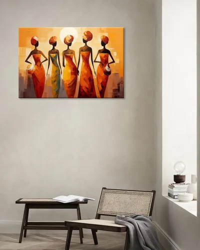 Vista 2 de Arte de pared abstracto afroamericano para sala de estar, imágenes artísticas negras, decoración de pared de mujeres negras, pintura de tribu
