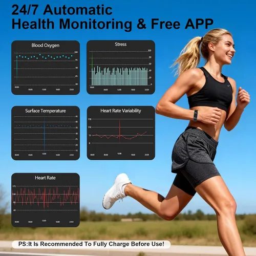 Vista 2 de Smart Bracelet Fitness Trackers for Men Women, Smart Watch 24/7 Heart Rate Sleep Stress HRV Monitor, 170+ Sports Modes, 2 Bands, Free APP