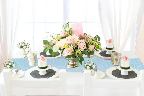 Vista 5 de ShiDianYi - Camino de mesa holográfico de lentejuelas de 12 x 72 pulgadas, azul iridiscente Fondo de boda con purpurina, decoración de fiesta