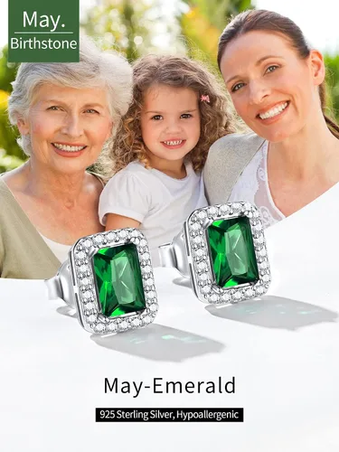 Vista 5 de ChicSilver Aretes de plata de ley 925 con forma de corazón, redondo, pera, esmeralda y piedra natal para mujer, joyería de cumpleaños