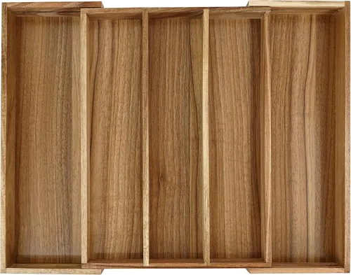 Vista 8 de EcoFives Organizador de cubiertos de acacia de lujo, organizador de cajones de cocina, soporte para utensilios y organizador de cubiertos