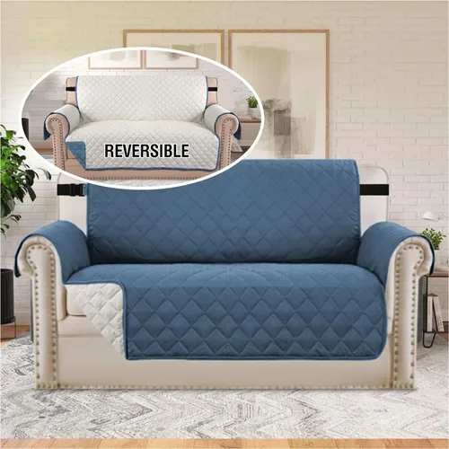 Vista 130 de H.VERSAILTEX Funda de sofá resistente al agua para sofá de 3 cojines, reversible, protector de muebles acolchado con correa elástica, funda de sofá