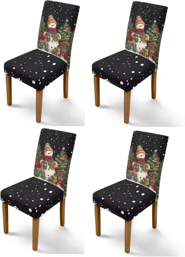 Vista 55 de Rnyleeg Fundas navideñas para sillas de comedor, fundas de asiento de comedor con estampado de campanas brillantes, juego de 1 funda suave y lavable
