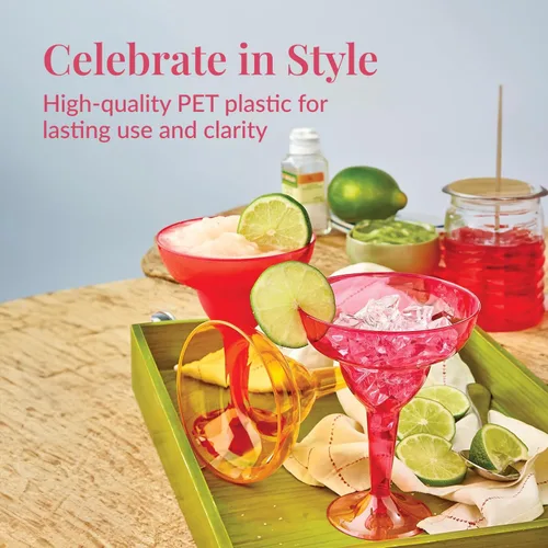 Vista 2 de Prestee 48 vasos de plástico desechables multicolor – Copas de cóctel duras de 12 onzas para fiestas del Cinco de Mayo, fiestas de tacos