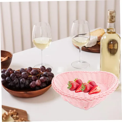 Vista 7 de BESTOYARD Cesta de ratán de amor, cesta de pastos marinos, cesta de plástico para alimentos, cestas de almacenamiento apilables, cesta de pan, cesta