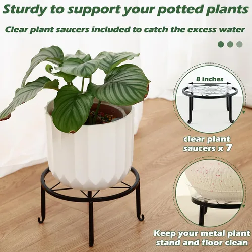 Vista 6 de Paquete de 6 soportes de metal grandes de 9 pulgadas para interiores y exteriores, soporte para plantas en maceta de hierro a prueba de óxido