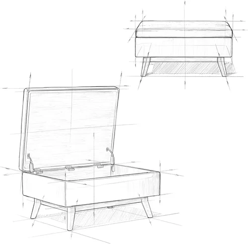 Vista 3 de SIMPLIHOME Owen Mesa de Centro Rectangular Moderna de Mediados de Siglo de 34 pulgadas de Ancho con Otomana de Almacenamiento en Tela de Poliéster