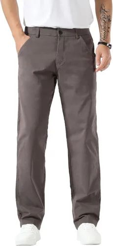 Vista 12 de Plaid&Plain Pantalones caqui elásticos de ajuste recto con bolsillo lateral y cintura elástica para hombre Negro