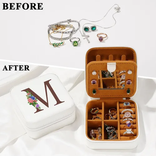 Vista 7 de Yesteel Joyero con inicial, organizador de joyas, cajas de joyería para viajes, mejores amigas, regalos de cumpleaños para mujeres, regalos
