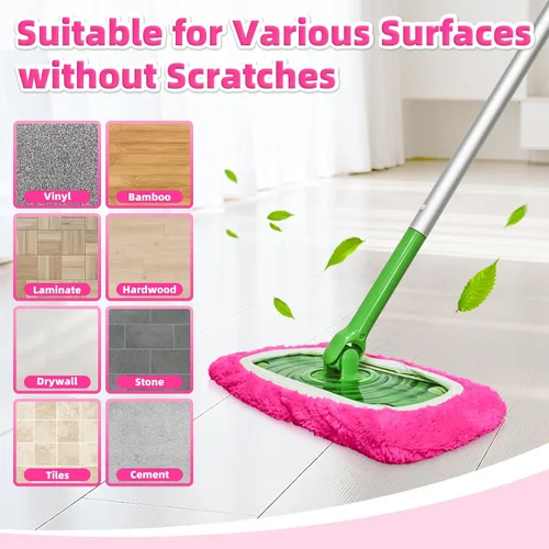 Vista 5 de Almohadillas reutilizables de microfibra para trapeador Swiffer, cubierta de repuesto de almohadillas húmedas Rosa