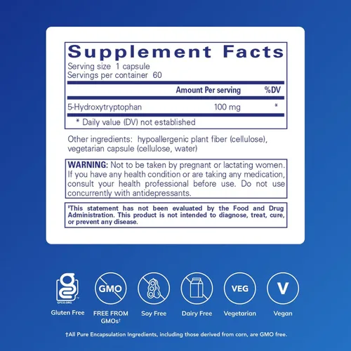 Vista 2 de Suplemento Pure Encapsulations, 5 hidroxitrptófano , 1