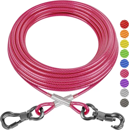 Vista 10 de XiaZ Cable de amarre para perros de 10 pies, para patio, cable de acero para mascotas con clips duraderos con bloqueo, cadenas para perros