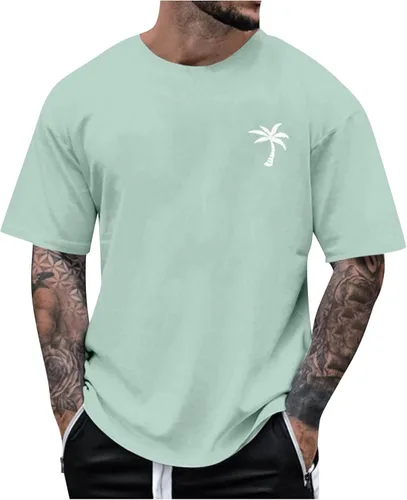 Vista 9 de Generic Camisas casuales para hombre, cuello redondo, manga corta, sueltas, de verano, a la moda
