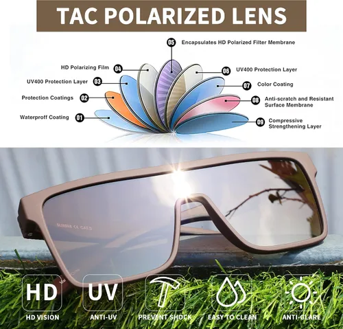 Vista 4 de GLINDAR Gafas de sol polarizadas para hombre, gafas deportivas cuadradas de gran