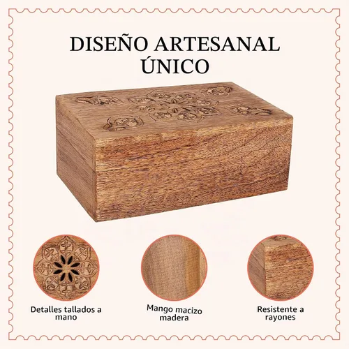 Vista 8 de Mela Artisans Caja de recuerdo de madera de mango - Acabado quemado, 7.5 x 4.5 pulgadas