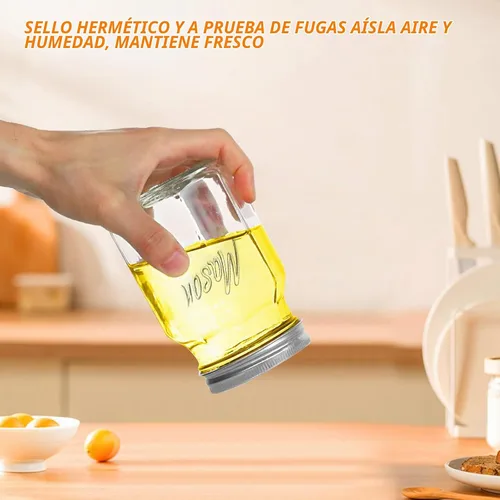 Vista 5 de Tarros Mason de boca regular de 16 onzas con tapas, paquete de 6 Tarros Mason de 16 oz - 6 piezas
