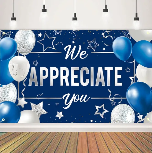 Vista 6 de Cartel de fondo con texto en inglés "We Appreciate You", decoraciones de fiesta de agradecimiento con texto en inglés "We Appreciate You", pancarta