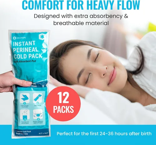 Vista 8 de ICEWRAPS Almohadillas frías posparto instantáneas para mujeres después del nacimiento: bolsas de hielo perineales para cuidado posparto, fáciles