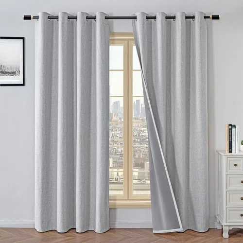 Vista 11 de Cortinas 100% opacas para sala de estar, juego de 2 paneles de 96 pulgadas, bloqueo de luz, pestaña trasera y bolsillo para barra, cortinas