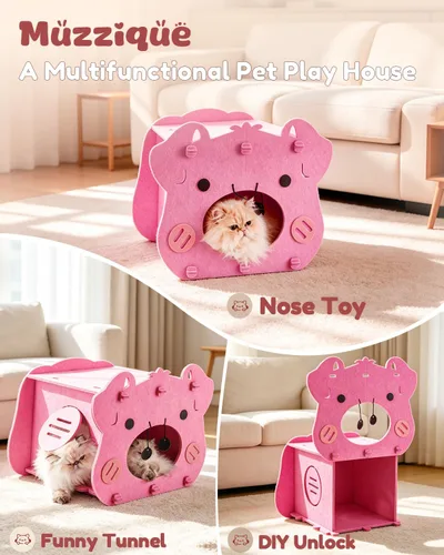 Vista 2 de Linda cama para gatos, casa de gato de cerdo rosa, cueva escondida