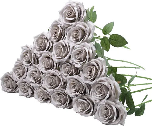 Vista 24 de LVEFIT 12 rosas artificiales de seda con tallo largo para bodas, despedidas de soltera, fiestas, decoración del hogar Blush