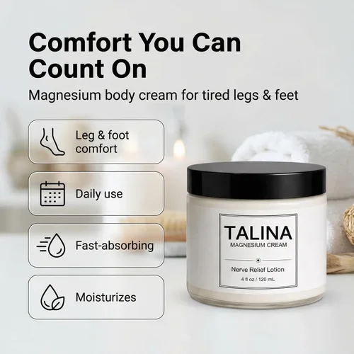 Vista 2 de TALINA Loción para aliviar los nervios, crema de cloruro de magnesio, crema neuropatía para pies y piernas con árnica montana, extracto de aloe