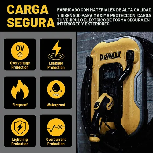 Vista 3 de DEWALT Cargador EV de nivel 2 para vehículo eléctrico de hasta 40 amperios y 240 V, control de aplicación Bluetooth y Wi-Fi, certificado CSA