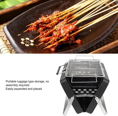 Vista 6 de Alomejor Parrilla portátil de carbón para barbacoa, portátil, portátil, portátil, parrilla, malla de alambre, herramientas para acampar al aire
