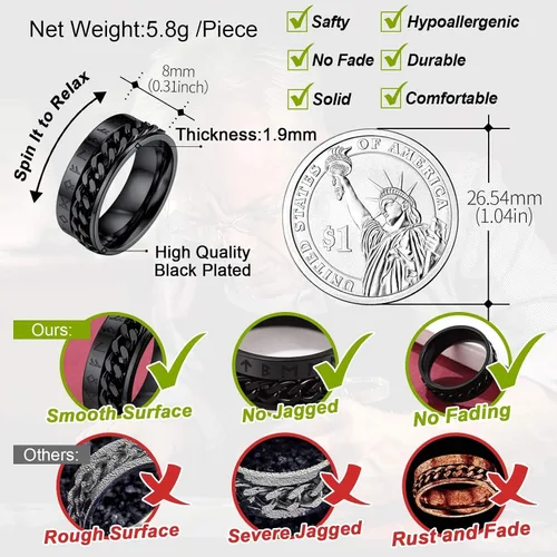 Vista 5 de FaithHeart Anillo giratorio nórdico vikingo con runas de acero inoxidable chapado en oro para hombres y mujeres, puede grabar personalizado