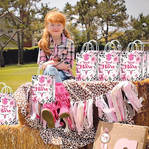 Vista 5 de 16 bolsas de recuerdos de fiesta de cumpleaños de vaquera espacial, regalo de cumpleaños de vaquera disco para aperitivos, bolsas de dulces con asas