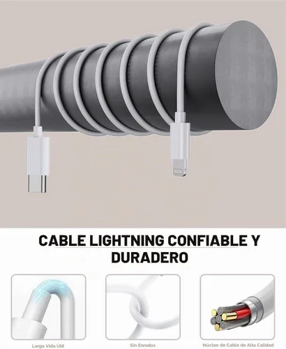 Vista 4 de Cargador rápido para iPhone, cargador de pared rápida USB-C dual de 40 W, carga de 10 pies, paquete de 2 cables Lightning extralargos de 10