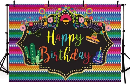 Vista 3 de Sendy Telón de fondo de fiesta mexicana de 7 x 5 pies, fiesta mexicana, fiesta de cumpleaños, fotografía de fondo, decoraciones coloridas, cartel