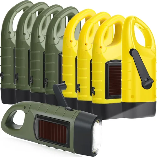 Vista 8 de Leelosp - Linterna solar de emergencia con manivela, 2 unidades, color verde militar Rechargeable Dynamo Flashlight, Wind up for Outdoor Hiking