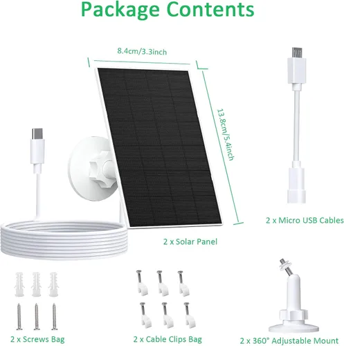 Vista 7 de FUTUREZEN Panel solar de 2 W para cámaras de seguridad, cargador solar de 5 V para cámaras de batería recargable con puertos micro USB y USB-C