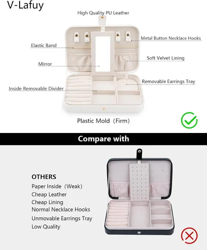 Vista 3 de Organizador de joyas de viaje, joyero de viaje, estuche de viaje para mujer, pequeño joyero para viajes, organizador de viaje de joyería, blanco B