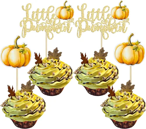 Vista 20 de 24 adornos de calabaza para cupcakes con purpurina para otoño, hojas, flores, calabaza, cupcakes, decoración de pasteles para Halloween, decoración