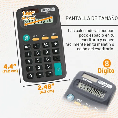 Vista 2 de BAZIC Products Calculadora de bolsillo de 8 dígitos, color negro