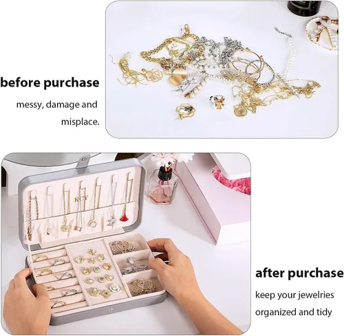 Vista 6 de KCY Joyero para mujeres y niñas, estuche organizador de joyas de viaje pequeño, de piel sintética, portátil, cajas de almacenamiento para anillos