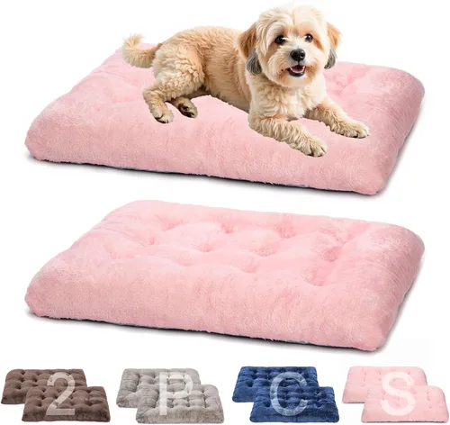 Vista 19 de POMIU Paquete de 2 camas lavables para perros, camas de felpa de lujo con antideslizante, lavable a máquina, tapete para dormir para perros grandes