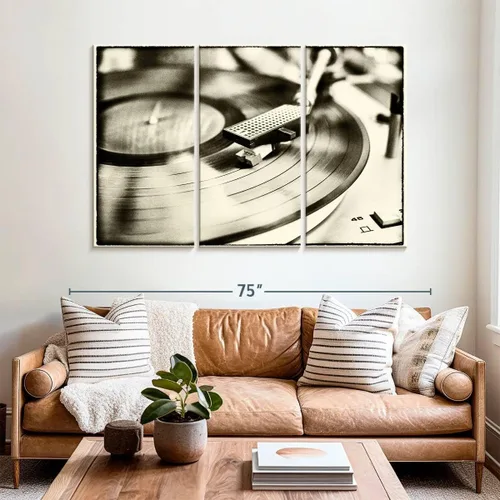 Vista 19 de Elephant Stock BW - Reproductor de discos de vinilo para pared, lienzo horizontal, decoración de pared de sala de estar de 3 piezas, impresión