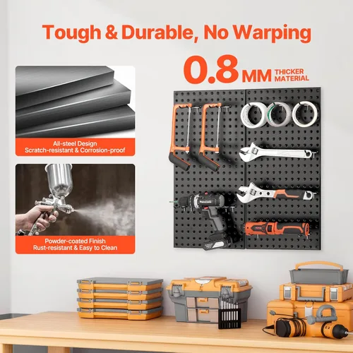 Vista 3 de VEVOR Paneles de metal con clavijas, tablero perforado de 24" x 12", 2 paneles, organizador de pared resistente con accesorios, para sala de estar