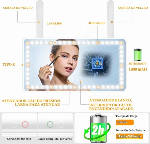 Vista 3 de Espejo de tocador para visera de automóvil con luces, 2 piezas de accesorios recargables de espejo de maquillaje para automóvil, regalos