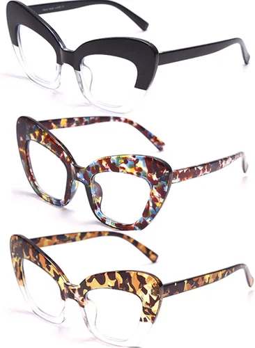 Vista 8 de Paquete de 3 lentes de lectura con bloqueo de luz azul, lentes de lectura con marco de ojo de gato para mujer