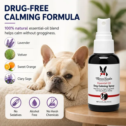 Vista 3 de Warren London Spray calmante de aromaterapia para perros, mezcla de aceites esenciales de 2.5 onzas (lavanda, vetiver, salvia clara y naranja dulce)