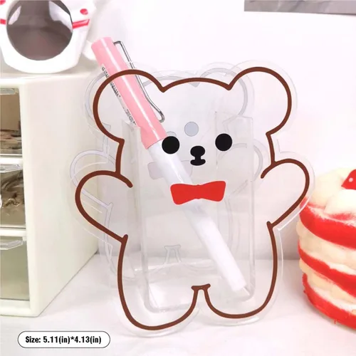 Vista 2 de Soporte acrílico Kawaii para bolígrafo, lindo soporte de escritorio de dibujos animados Kawaii organizador de brochas de maquillaje adecuado