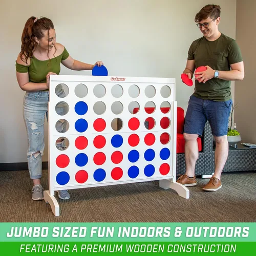 Vista 4 de GoSports 4 Foot Giant Wooden 4-in-a-Row Connect Game – Jumbo Party Size with Heavy-Duty Coins – Easy Setup and Portable Design for Indoor and