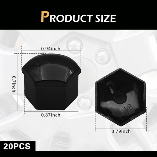 Vista 2 de 20 unidades de tapas para tuercas de rueda, tapones de 17 mm con herramienta de extracción, tapa hexagonal de plástico a prueba de polvo para rueda