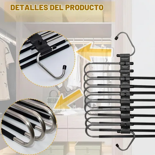 Vista 7 de Percha para pantalones de 9 capas, ahorro de espacio, perchas Negro